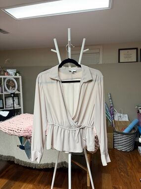 Babaton Cream Wrap-Style Long Sleeve Blouse